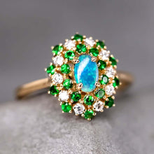 Load image into Gallery viewer, Fireworks - Black Opal &amp; Diamond Engagement Ring 18K Yellow Gold