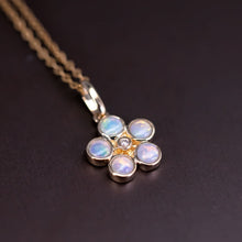 Load image into Gallery viewer, Flower Design Solid Opal Diamond Necklace 14k Yellow Gold