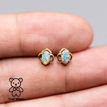 Load image into Gallery viewer, Flower Design Australian Solid Opal Stud Earrings 14k Yellow Gold