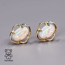 Load image into Gallery viewer, Flower Design Australian Solid Opal Stud Earrings 14k Yellow Gold