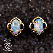 Load image into Gallery viewer, Flower Design Australian Solid Opal Stud Earrings 14k Yellow Gold