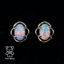 Load image into Gallery viewer, Flower Design Australian Solid Opal Stud Earrings 14k Yellow Gold