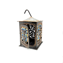 Load image into Gallery viewer, Painted Tree of Life Hanging Lantern- Blue/Bronze
