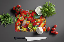Load image into Gallery viewer, Chilis by Gary Kwiatek Glass Cutting Boards – Durable, Decorative Kitchen Art Large