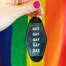 Load image into Gallery viewer, GAY GAY GAY GAY GAY Motel Style Keychain in Black