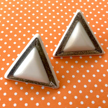 Load image into Gallery viewer, White &amp; Silver Sparkle Triangle Stud Earrings