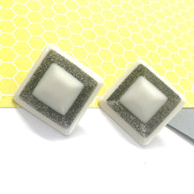 Load image into Gallery viewer, White Sparkle Square Stud Earrings