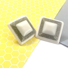 Load image into Gallery viewer, White Sparkle Square Stud Earrings