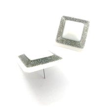 Load image into Gallery viewer, White Sparkle Square Stud Earrings