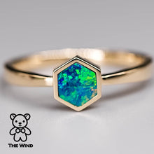 Load image into Gallery viewer, Geometric Design Hexagon Shaped Australian Doublet Opal Ring 14K Yellow Gold