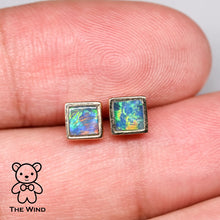 Load image into Gallery viewer, Geometric Square Shaped Australian Doublet Opal Stud Earrings 14K Yellow Gold