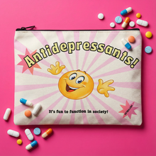 Load image into Gallery viewer, GetBullish Antidepressants! Canvas Zipper Pouch 9.5" x 7" | Cosmetics Bag or Pencil Case