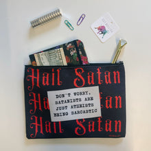 Load image into Gallery viewer, GetBullish Hail Satan Sarcastic Atheist Canvas Zipper Pouch 9.5" x 7" | Cosmetics Bag or Pencil Case
