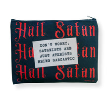 Load image into Gallery viewer, GetBullish Hail Satan Sarcastic Atheist Canvas Zipper Pouch 9.5" x 7" | Cosmetics Bag or Pencil Case