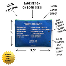 Load image into Gallery viewer, GetBullish Secret Agent Packing Checklist Canvas Zipper Pouch 9.5" x 7" | Cosmetics Bag or Pencil Case