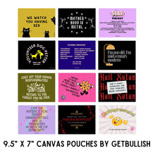 Load image into Gallery viewer, GetBullish Secret Agent Packing Checklist Canvas Zipper Pouch 9.5" x 7" | Cosmetics Bag or Pencil Case