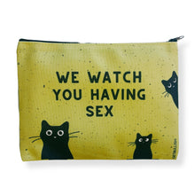 Load image into Gallery viewer, GetBullish We Watch You Having Sex Cats Canvas Zipper Pouch 9.5" x 7" | Cosmetics Bag or Pencil Case