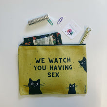 Load image into Gallery viewer, GetBullish We Watch You Having Sex Cats Canvas Zipper Pouch 9.5" x 7" | Cosmetics Bag or Pencil Case