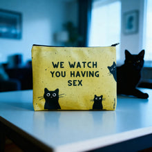 Load image into Gallery viewer, GetBullish We Watch You Having Sex Cats Canvas Zipper Pouch 9.5" x 7" | Cosmetics Bag or Pencil Case