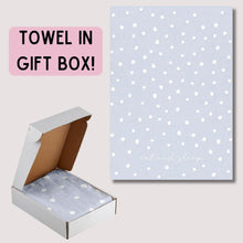 Load image into Gallery viewer, Eat and Sleep Dotted Blue Tea Towel | Extra Large 20" W x 27.5" L | In a Gift Box! | Gift for Her