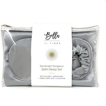 Load image into Gallery viewer, Giftable Gray Goodnight Gorgeous Satin Sleep Set [Includes Pillowcase, Sleep Mask + Scrunchie]