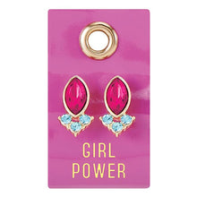 Load image into Gallery viewer, Girl Power Gemstone Leather Tag Earrings