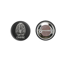 Load image into Gallery viewer, Goth Crone 1.25" Button Pin in Black with Vintage Art | Funny Pinback Button Badge