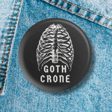 Load image into Gallery viewer, Goth Crone 1.25" Button Pin in Black with Vintage Art | Funny Pinback Button Badge