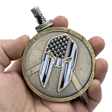 Load image into Gallery viewer, EL6-018 Thin Gray Line Correctional Officer CO Department of Corrections Warrior Gladiator Shield with removable Sword Challenge Coin Set jail prison