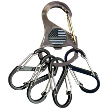Load image into Gallery viewer, Correctional Officer Thin Gray Line Carabiner Keychain with 4 carabiner clips and bottle opener function CO Corrections