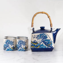 Load image into Gallery viewer, Great Wave Japanese Tea Set 20oz Tea Pot with 4 Hexagon Cups | Gift Box