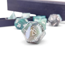 Load image into Gallery viewer, Green Striped Agate - 7 Piece RPG Set Gemstone Dice