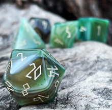 Load image into Gallery viewer, Green Striped Agate - 7 Piece RPG Set Gemstone Dice