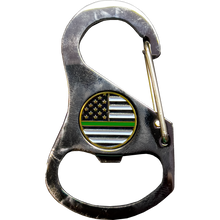 Load image into Gallery viewer, Thin Green Line Border Patrol Carabiner Keychain with 4 carabiner clips and bottle opener function Marines Army Veteran