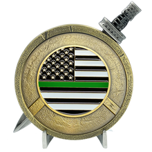 Load image into Gallery viewer, EL5-018 Thin Green Line Border Patrol CBP BPA Warrior Gladiator Shield with removable Sword Challenge Coin Set Deputy Sheriff Marines Army
