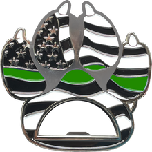 Load image into Gallery viewer, BL16-011 Thin Green Line Police Canine K9 unit paw bottle opener Border Patrol Deputy Sheriff Army Marines challenge coin