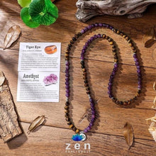 Load image into Gallery viewer, Peace &amp; Protection Amethyst Tiger Eye Mala