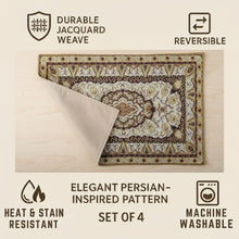 Load image into Gallery viewer, DaDa Bedding Set of 4-6 Pieces Royal Persian Style Rug Golden Brown Floral Tapestry Placemats 13” x 19” (18119)