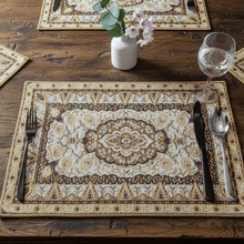 Load image into Gallery viewer, DaDa Bedding Set of 4-6 Pieces Royal Persian Style Rug Golden Brown Floral Tapestry Placemats 13” x 19” (18119)