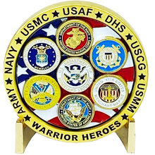 Load image into Gallery viewer, DL3-08 Military Warrior Heroes Challenge Coin Navy Air Force Marine Corps. Army Coast Guard Homeland Merchant Marines Veteran