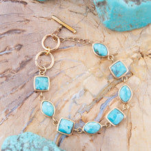 Load image into Gallery viewer, Genuine Blue Turquoise Hammered Golden Link Bracelet