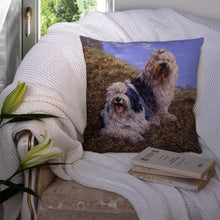 Load image into Gallery viewer, Old English Sheepdogs by Michael Herring Throw Pillow - 14x14 Decorative Pillow – Art for Your Home &amp; Patio HMHE0229PW1414