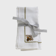 Load image into Gallery viewer, Stripey bee linen dinner napkins, white, set of two