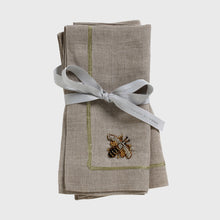 Load image into Gallery viewer, Stripey bee linen dinner napkins, flax, set of two