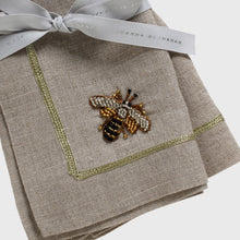 Load image into Gallery viewer, Stripey bee linen dinner napkins, flax, set of two