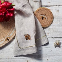 Load image into Gallery viewer, Stripey bee linen dinner napkins, flax, set of two