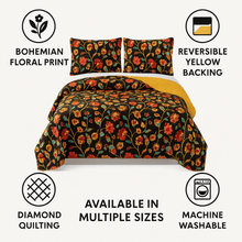 Load image into Gallery viewer, DaDa Bedding Marigold’s Floral Brown Yellow Botanical Garden Quilted Bedspread Set (HS-3330)