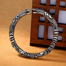 Load image into Gallery viewer, Double Dragon Head Bangle in Thai Silver - Fusion of Strength and Prosperity