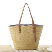 Load image into Gallery viewer, Summer Style Straw Tassel Tote Bag