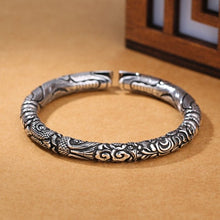 Load image into Gallery viewer, Double Dragon Head Bangle in Thai Silver - Fusion of Strength and Prosperity